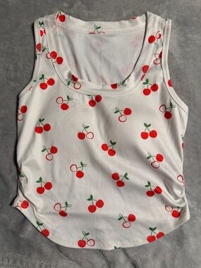 SHEIN White Tank Top with Red Cherry Print